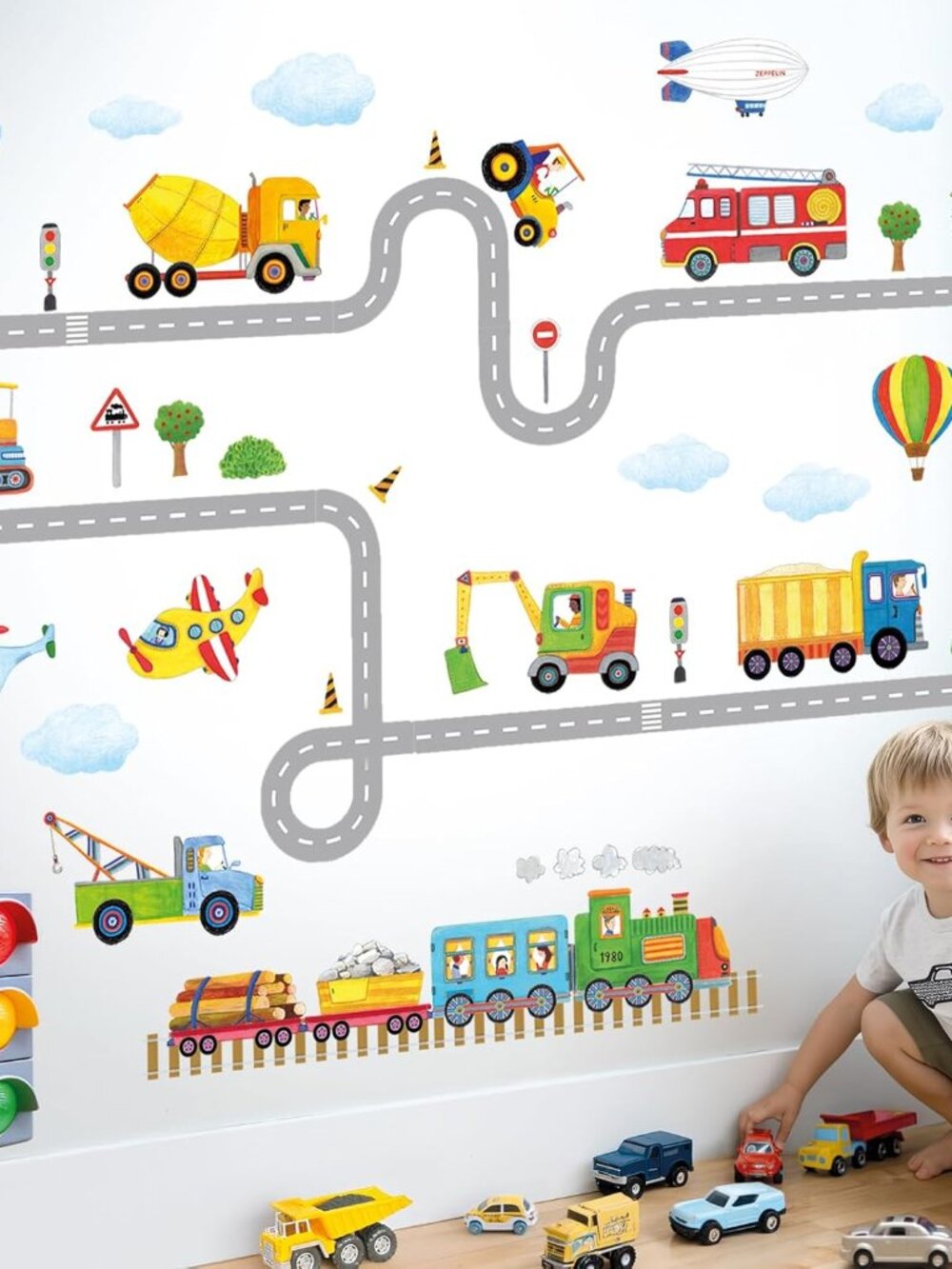SG2-2107 Construction Transportation Wall Decals Car Truck Tractor Road Stickers